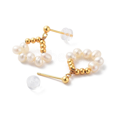 Natural Pearl Stud Earrings for Women EJEW-E303-27G-1