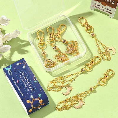 6Pcs 3 Styles Moon Alloy Swivel Lobster Claw Clasps & Brass Cable Chains AJEW-SC0003-98G-1