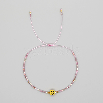 Smiling Face Glass Seed Bead Braided Bracelets for Women EQ4950-5-1