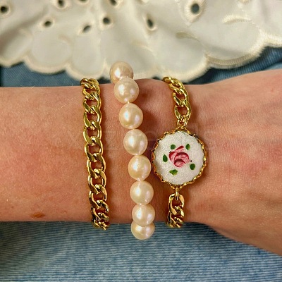 304 Stainless Steel Enamel Link Bracelets WGE16A1-02-1