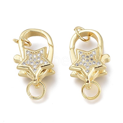 Brass Micro Pave Clear Cubic Zirconia Lobster Claw Clasps ZIRC-Q024-16G-1