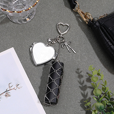 1Pc Heart Alloy & 667 Stainless Steel Macrame Pouch Pendant Decorations HJEW-CP0001-49A-1