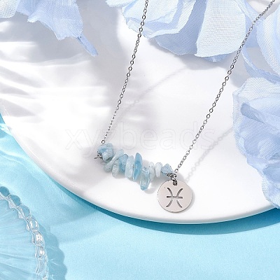 Natural Aquamarine Chip & Constellation Pendant Necklaces NJEW-JN05084-12-1