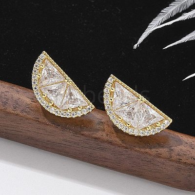 Half Round Brass Micro Pave Clear Cubic Zirconia Stud Earrings EJEW-M077-08G-1