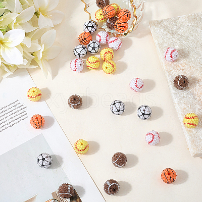 40Pcs 5 Styles Sport Theme Opaque Acrylic Resin Beads MACR-PA0001-05-1