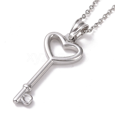 Non-Tarnish 304 Stainless Steel Heart Skeleton Key Pendant Necklace for Women STAS-E154-17P-1
