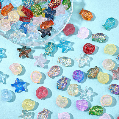 120Pcs 3 Styles Baking Paint and Golden Metal Enlaced Glass Beads DGLA-SC0001-08-1