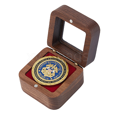 Black Walnut Wood Badge Packing Magnetic Boxes with Acrylic Visible Window Lid CON-WH0095-239B-02-1