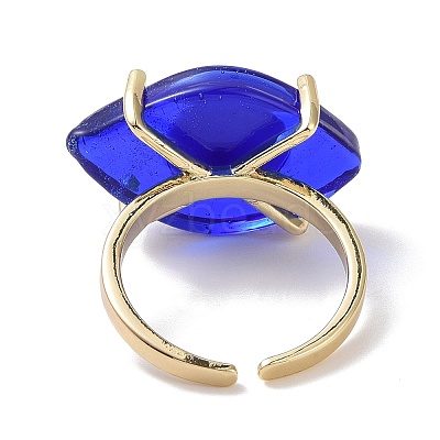 Lampwork Oval with Evil Eye Open Cuff Ring RJEW-I086-13G-01-1