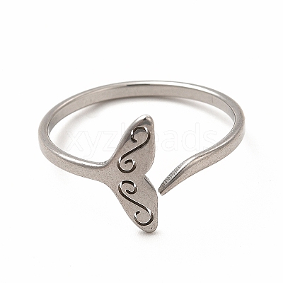 201 Stainless Steel Whale Tail Open Cuff Ring for Women RJEW-K239-01P-1-1