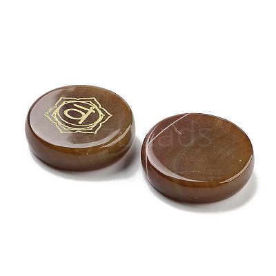 Natural Carnelian Flat Round with Chakra Sign Figurines Display Decorations DJEW-K025-01E-1