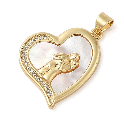 Brass & Shell & Clear Cubic Zirconia Pendants KK-I712-08G-1