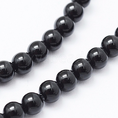 Natural Black Onyx Beads Strands G-E469-08-4mm-1