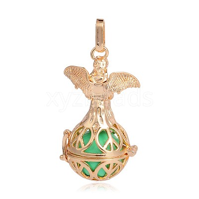 Golden Plated Brass Hollow Round Cage Pendants KK-J251-10G-1
