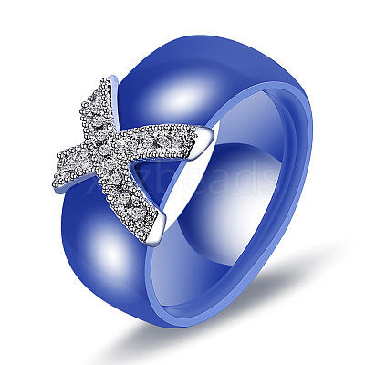 Cross Brass Micro Pave Clear Cubic Zirconia with Porcelain Finger Rings FS-WG0A171-08-1