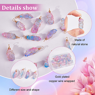16Pcs Electroplated Raw Rough Natural Quartz Crystal Pendants PALLOY-AB00115-1