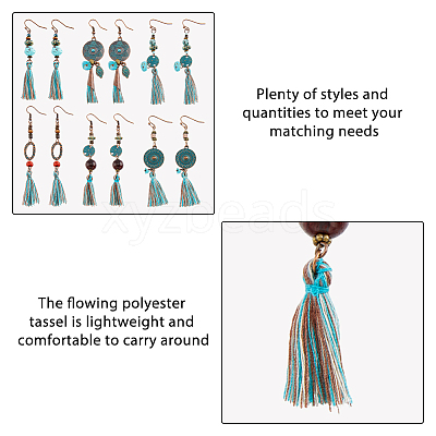 6 Pairs 6 Styles Ethnic Polyester Tassel Dangle Earrings EJEW-FI0003-03-1