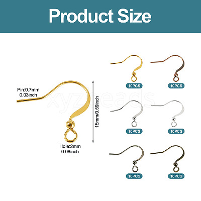 60Pcs 6 Colors Brass French Earring Hooks KK-TADJ0001-10-1