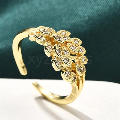 Rack Plating Brass Micro Pave Clear Cubic Zirconia Cuff Finger Rings for Women RJEW-M028-32G-03-1