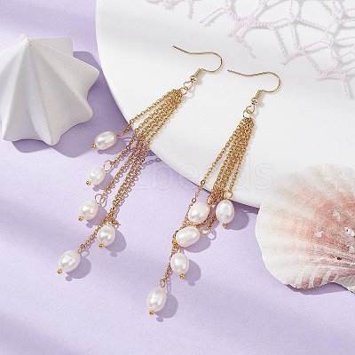 Natural Pearl Beads Dangle Earrings EJEW-JE05413-01-1