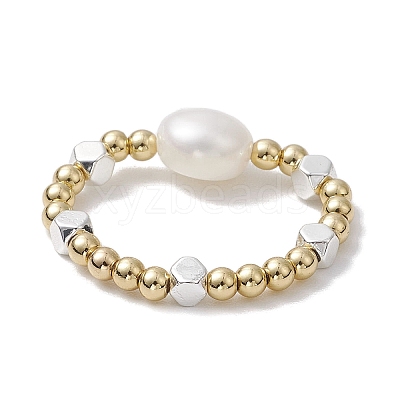 Brass Beads & Synthetic Hematite Beads Elastic Rings for Women RJEW-JR00806-1