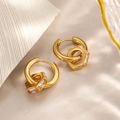 304 Stainless Steel Clear Cubic Zirconia Hoop Earrings EJEW-P343-01G-1