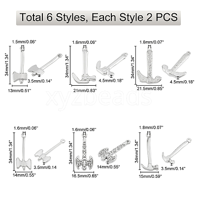 12Pcs 6 Style 304 Stainless Steel Pendants STAS-DC0005-43-1