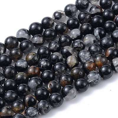 Natural Black Tourmaline Beads Strands X-G-F666-05A-8mm-1