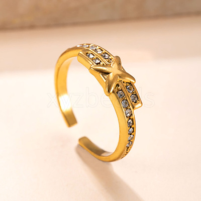 304 Stainless Steel Rhinestone Cuff Open Rings WG0D57E-01-1