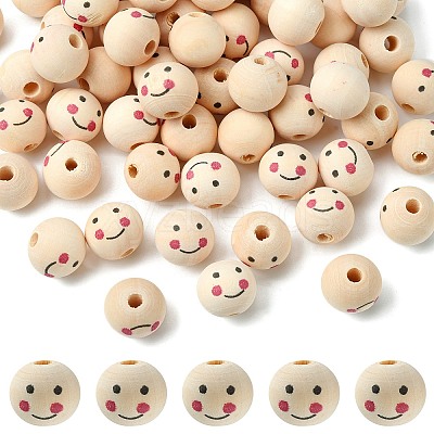Printed Natural Wood European Beads WOOD-T019-13B-01-1