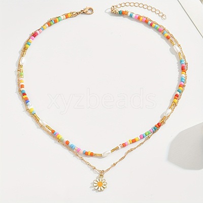 Bohemian Style Daisy Alloy Enamel Pendant Necklaces FS-WG10B31-01-1