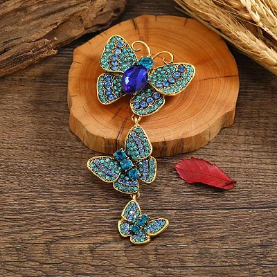 Creative Long Alloy Triple Butterfly Brooch PW-WG59366-01-1