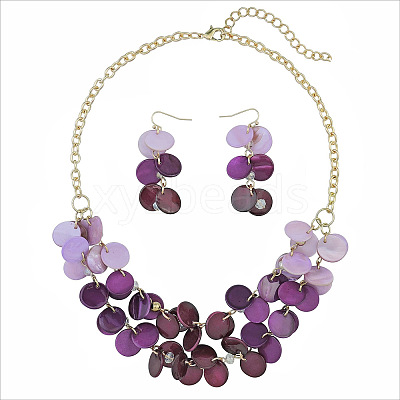 Flat Round Shell Dangle Earrings & Double Layer Necklaces Sets FS-WG04E23-04-1
