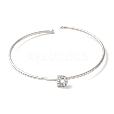 Rack Plating Brass Micro Pave Clear Cubic Zirconia Letter Open Cuff Bangles BJEW-A018-01P-D-1
