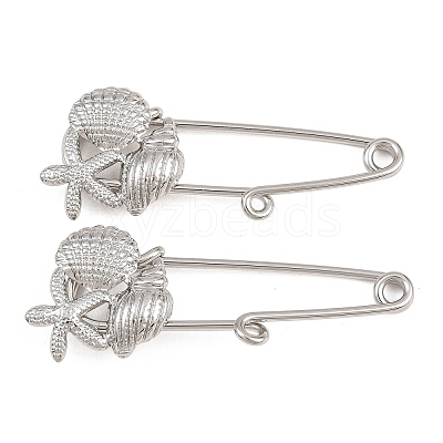 Starfish & Shell Shape & Conch 304 Stainless Steel Safety Pins Brooch Findings SA-CBA098D-16J-P01-1