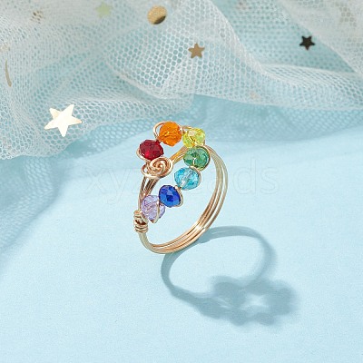 Colorful Glass Teardrop Finger Ring RJEW-JR00653-1
