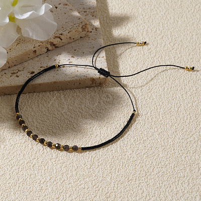 Natural Black Onyx Beads Braided Bead Bracelets KZ2587-2-1