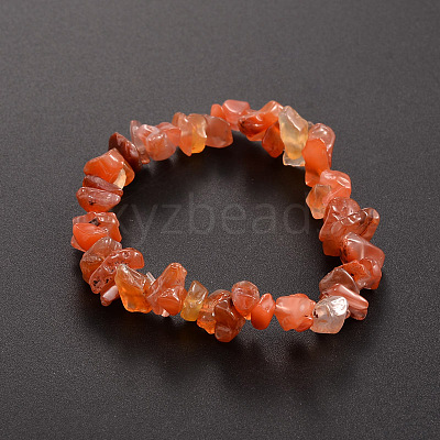 Chips Natural Carnelian(Dyed) Beaded Stretch Bracelets BJEW-JB01826-04-1