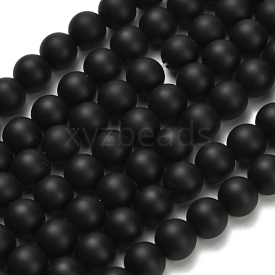 Natural Black Onyx(Dyed & Heated) Beads Strands G-Z024-01B-01-1