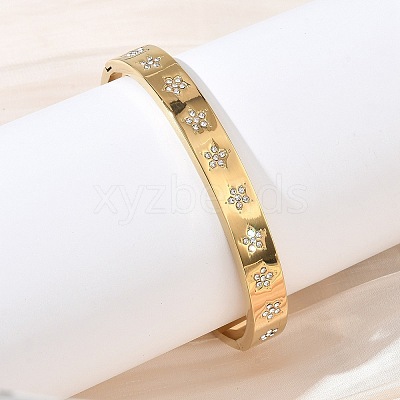 304 Stainless Steel & Rhinestone Hinged Bangles for Women BJEW-Z178-06G-1