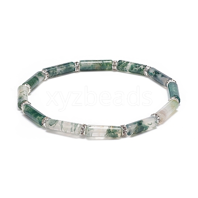 Natural Moss Agate Column Beaded Stretch Bracelet BJEW-JB08989-05-1