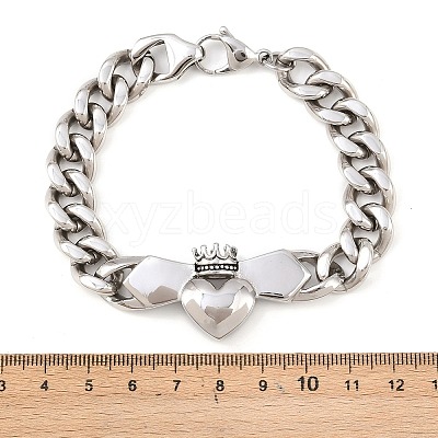 Crown Heart 304 Stainless Steel Links BJEW-D379-18P-1