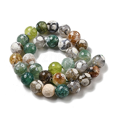 Faceted Natural Fire Crackle Agate Beads Strands G-F447-12mm-N03-1
