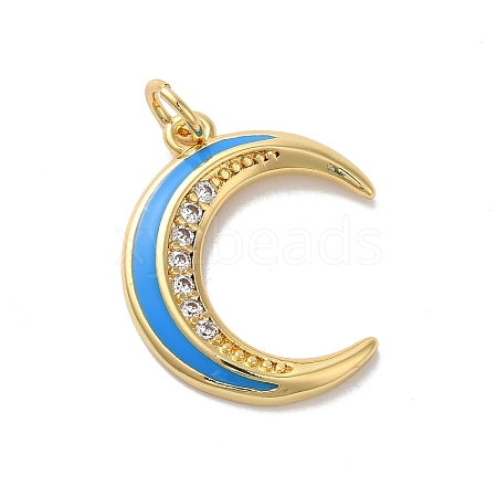 Moon Rack Plating Brass Micro Pave Cubic Zirconia Enamel Pendants KK-G504-06G-03-1