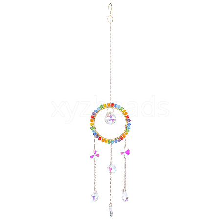 1Pc Colorful Glass Beaded Woven Net Suncatchers AJEW-CY0001-95C-1