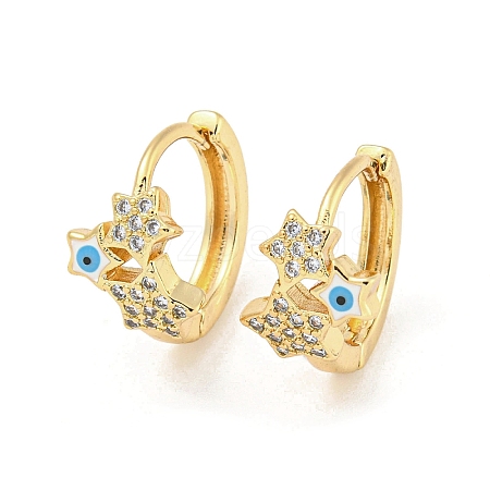 Star with Evil Eye Real 18K Gold Plated Brass Hoop Earrings EJEW-L269-084G-01-1