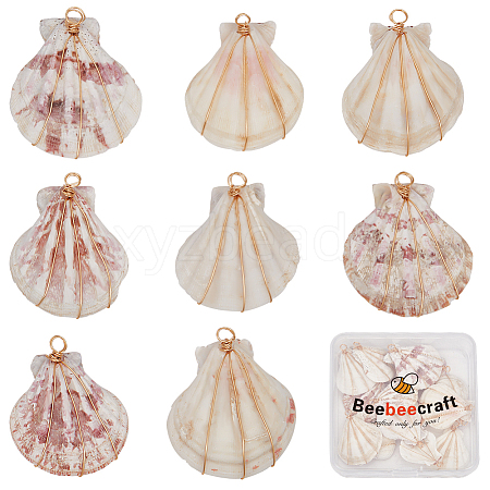 Beebeecraft 20Pcs Natural Scallop Shell Dyed Pendants FIND-BBC0003-15-1