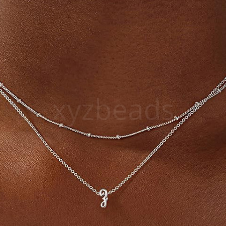 Brass Double Layer Small Letter Pendant Necklaces for Women WG025FC-04-1