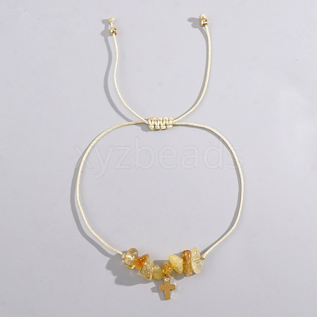 Bohemian Style Cross Natural Citrine Braided Beaded Bracelets for Women XK2373-2-1