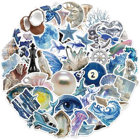 50Pcs Ocean Theme PVC Plastic Sticker PW-WG4D5D9-01-1